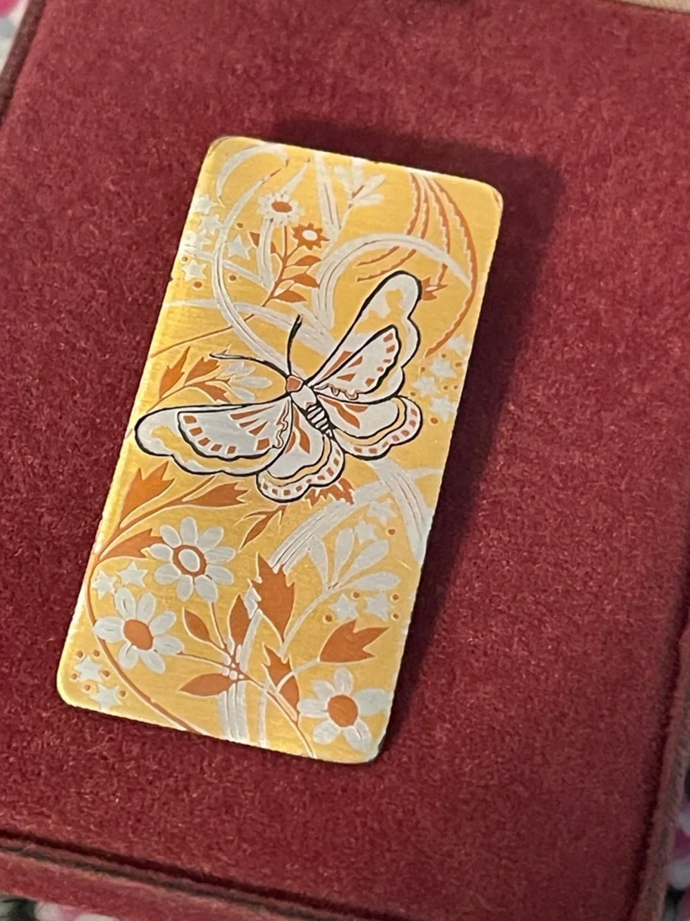 Vintage Reed & Barton Damascene Butterfly Pendant Brooch In Original Box - Picture 4 of 7
